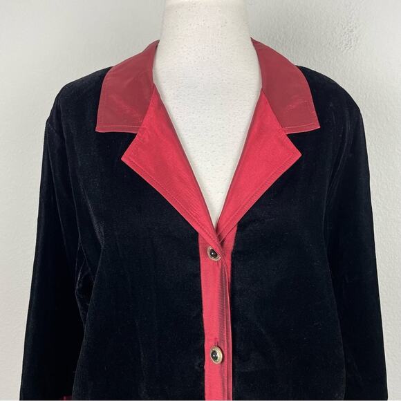 Coldwater Creek Black Red Gold  Velvet Taffeta Brocade Jacket Blazer Topper Larg - Picture 3 of 11